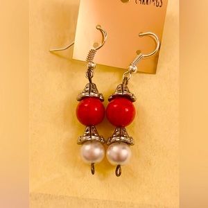 Red festive marble stone earrings